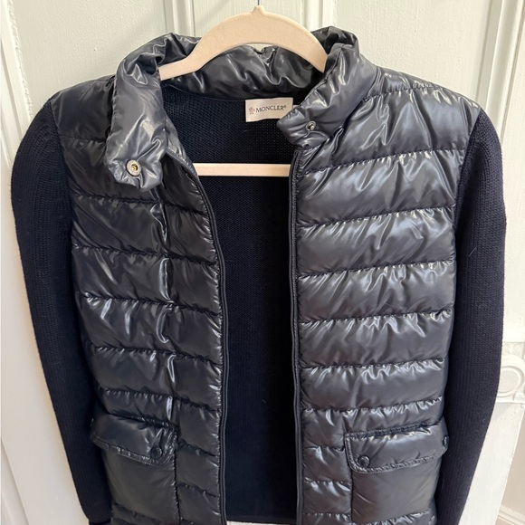 Moncler Navy Puffer Cardigan with Sweater Sleeve - Picture 1 of 5